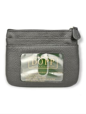 NEW Dopp Collection Genuine Black Leather Large Zipper ID Coin Card Case Pouch